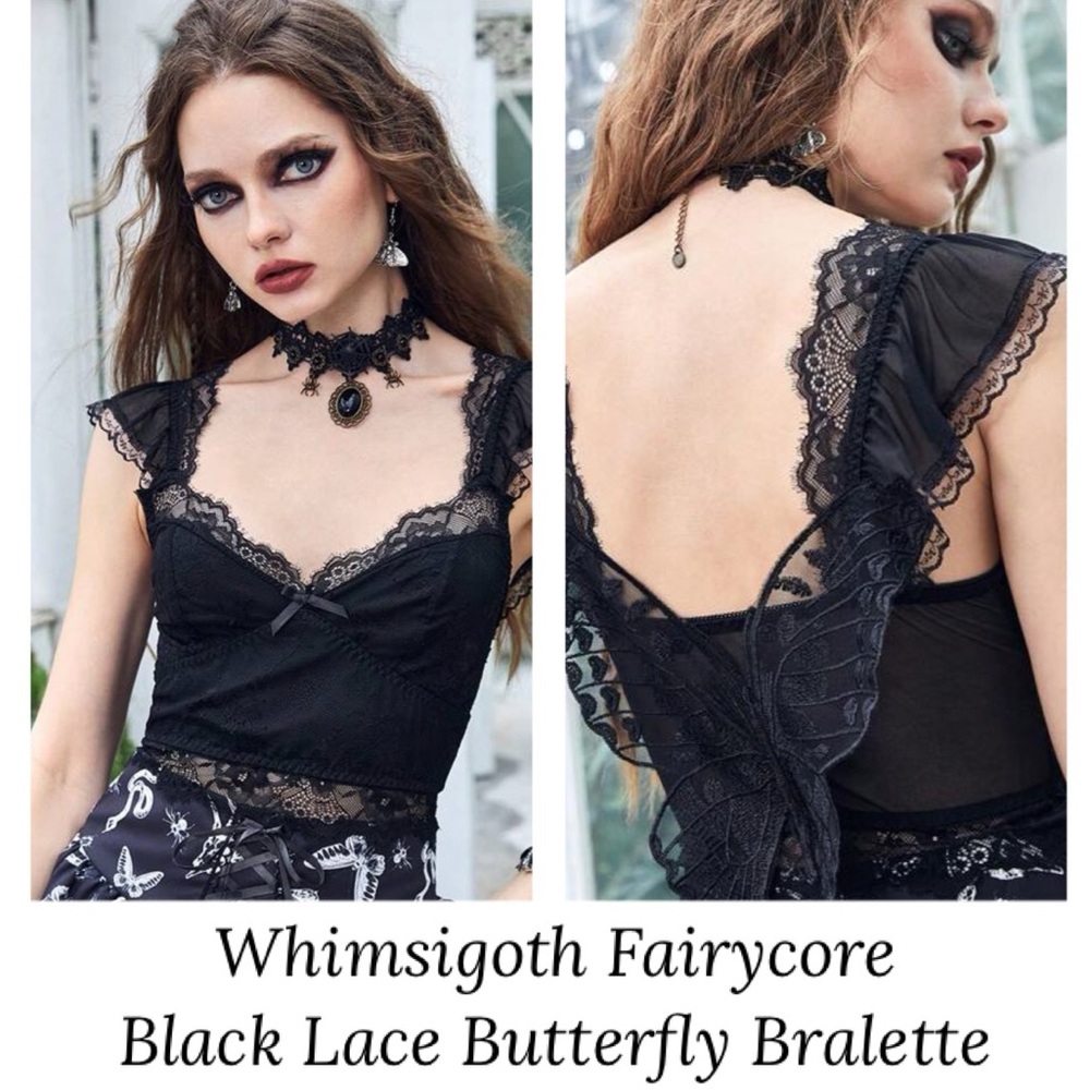 Lace Butterfly Bralette Sexy Silk Romantic Floral Fairycore Bra Black Size Large